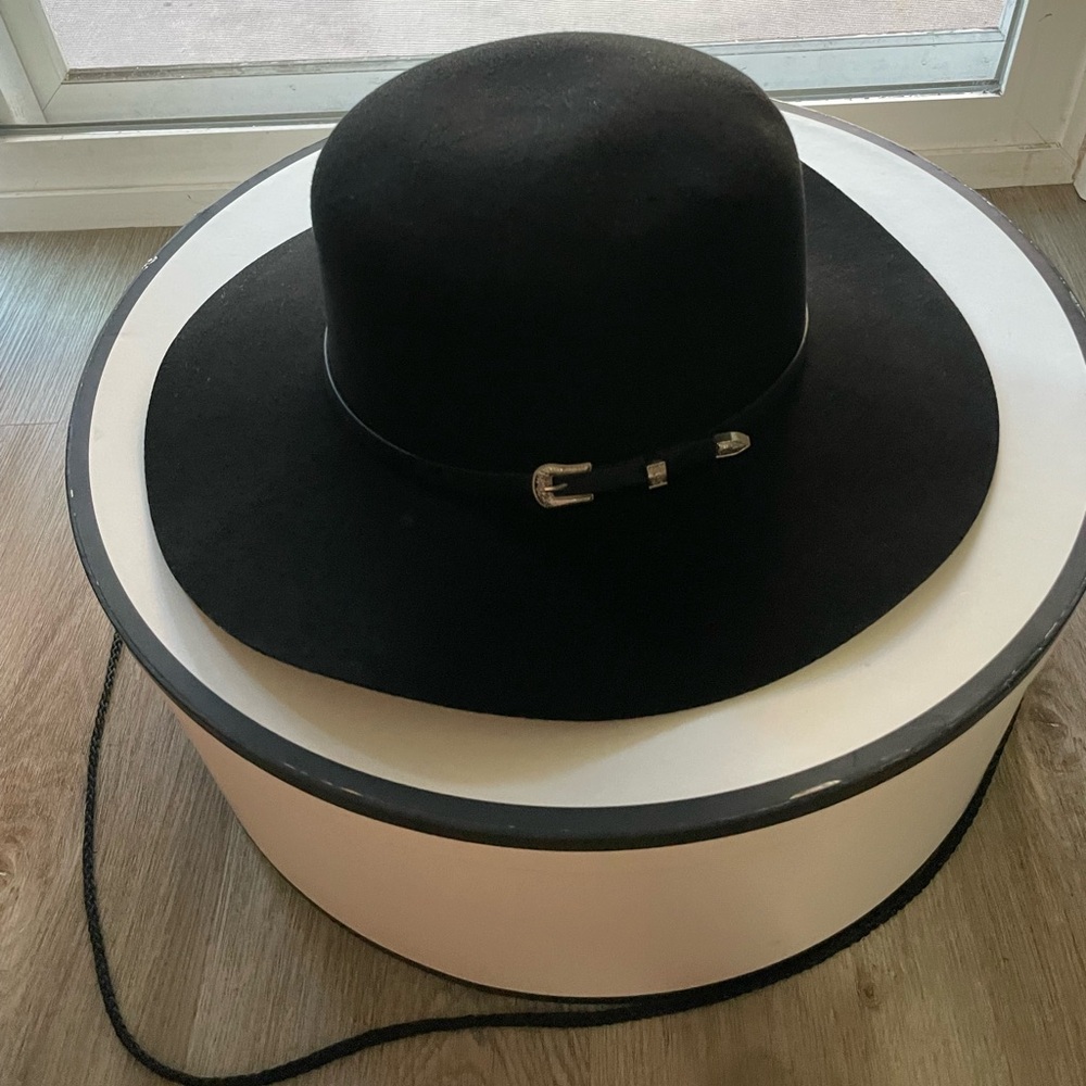 wyeth black western belt buckle rancher cowboy wool boater wide brim hat NEW